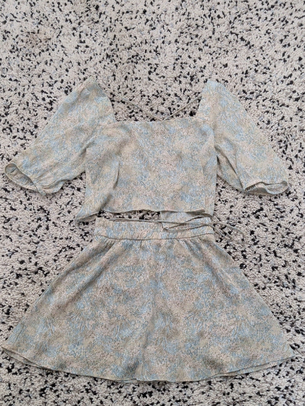 H&M Floral Crop Top & Skirt Set - Light Blue & Beige. Top Size S, Bottom Size XS